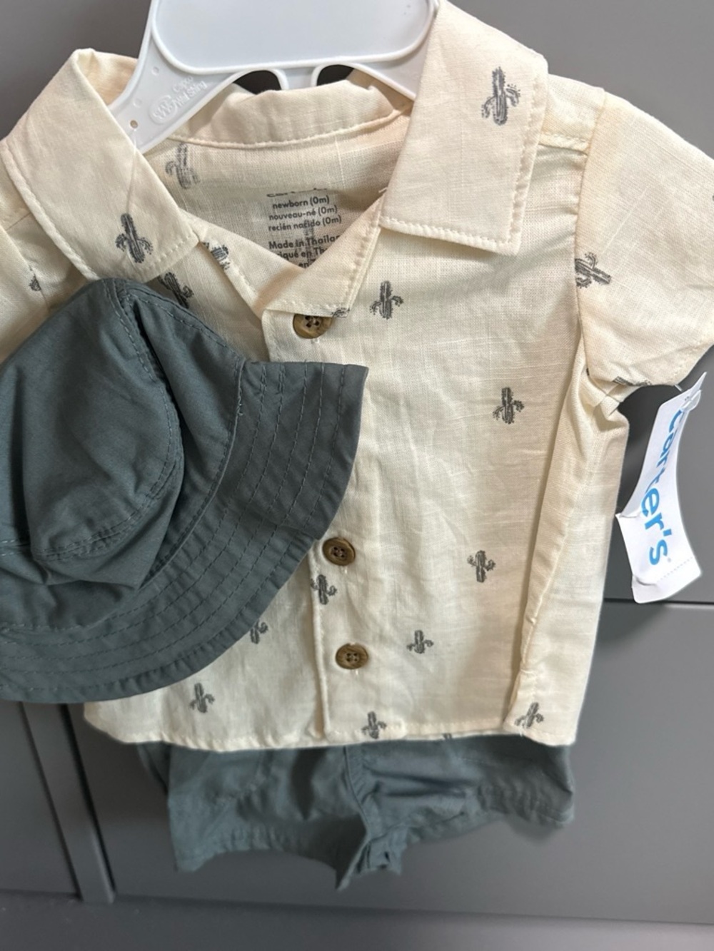 Carter's Cream Baby Romper with Subtle Gray Print